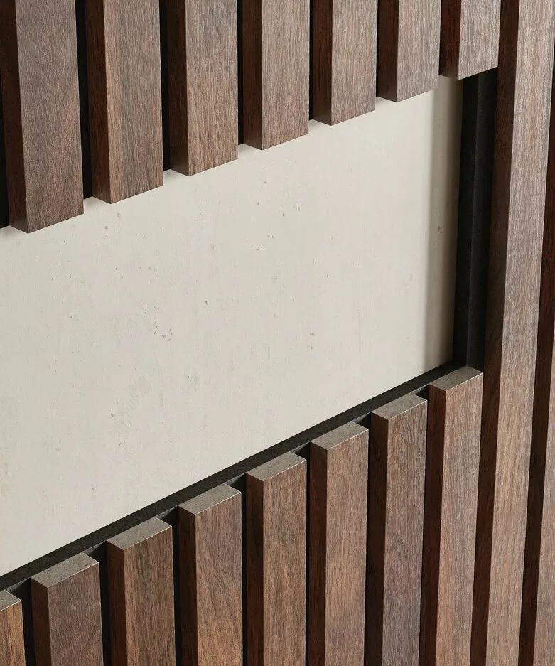 МДФ стеновая панель акустическая Cosca Decor Сканди Дуб Барон Темный черный войлок 600×600×19 фото в интерьере